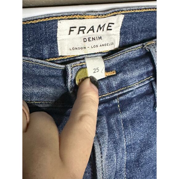 Frame Style 'Le High Skinny" Distressed Skinny Hi Rise Blue Jeans Denim Size 25 - Picture 6 of 7